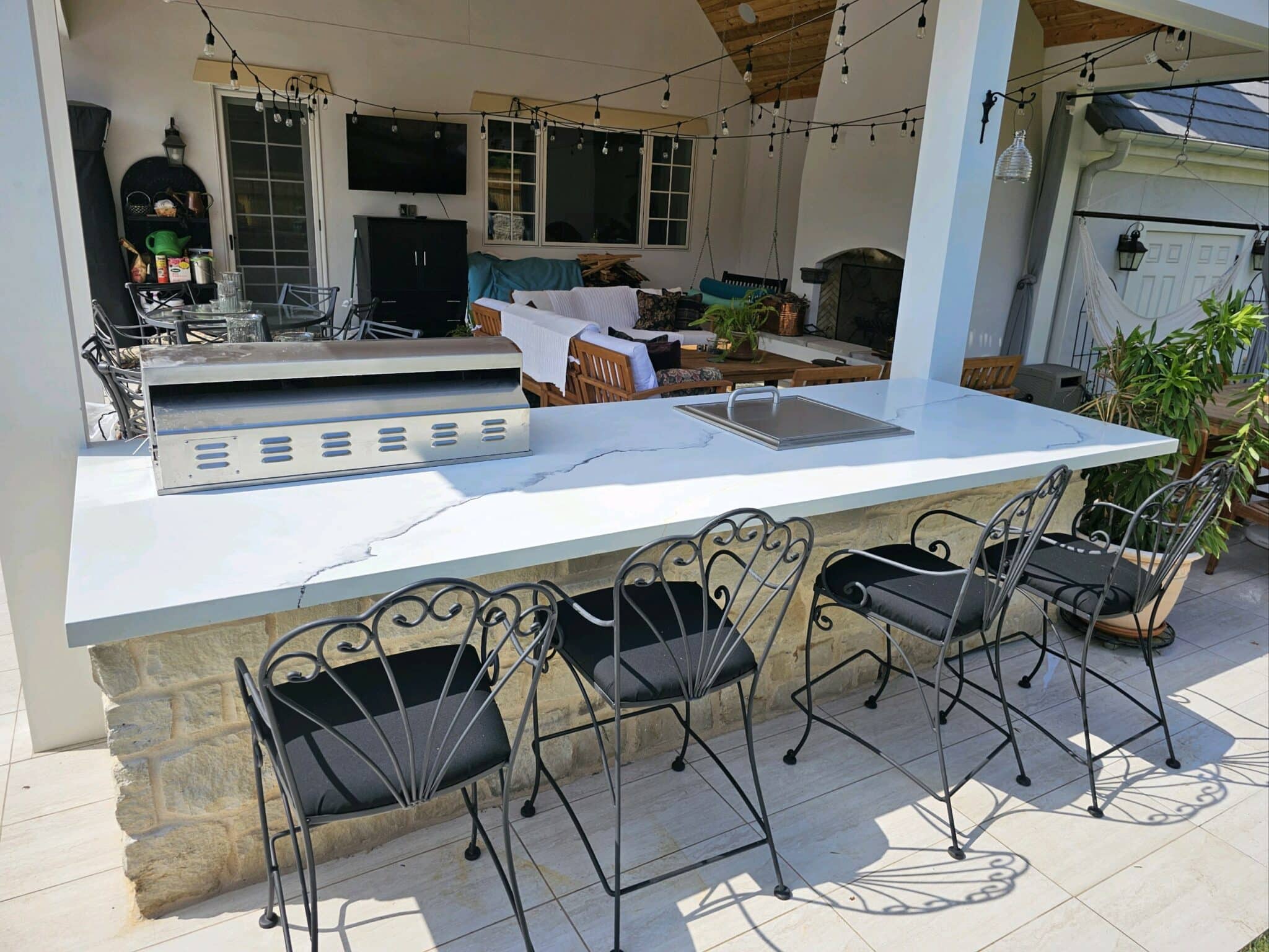 exterior patio with white concrete counter